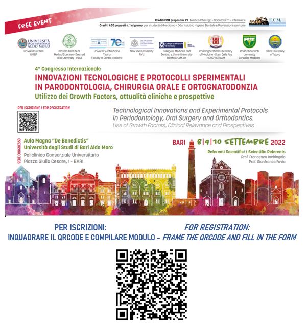 4° Congresso Internazionale BARI – INNOVAZIONI TECNOLOGICHE E PROTOCOLLI SPERIMENTALI IN PARODONTOLOGIA, CHIRURGIA ORALE E ORTOGNATODONZIA- Free event